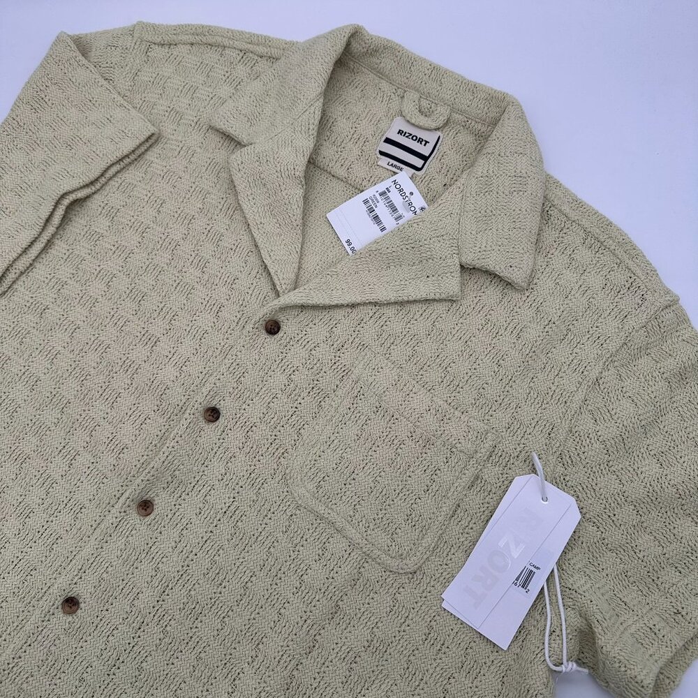 Rizort Men's Gregory Basketweave Knit Camp Shirt, Size Large, Pale Green